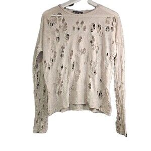 Acrobat Distressed Linen Sweater Beige Holey Grunge Punk Top M